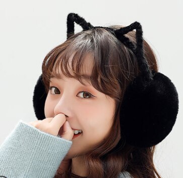 Earmuffs quente feminino adorável inverno gato orelha earflap muitos escolha de cor: Black