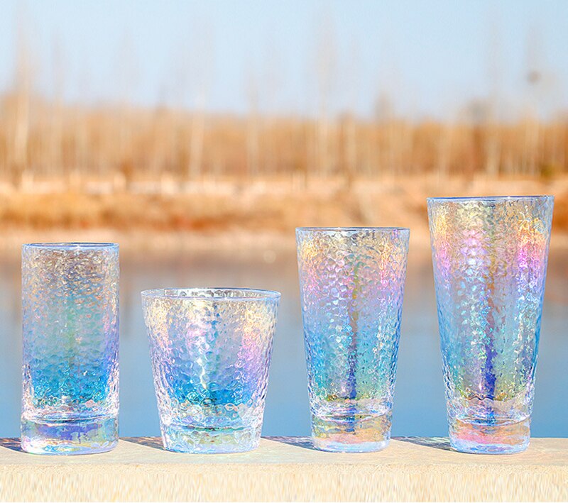 Luxury Lead-free Rainbow hammer Glass Cup Breakfast Milk Tea mug Coffee Juice Wine Cup Crystal Transparent Glass mugs