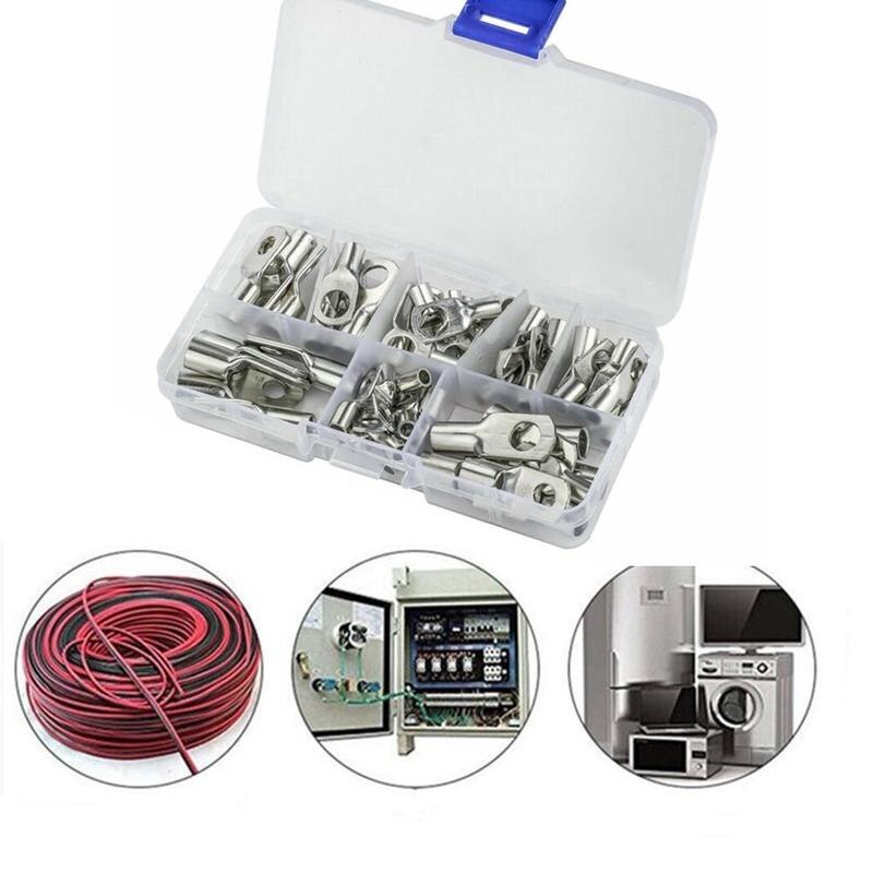 140PCS/SET SC25-6 25-8 25-10 25-12 Copper Cable Lug Kit Cable Lugs Nose Hole Terminals Battery Copper Bolt Connector Tinned U5E6