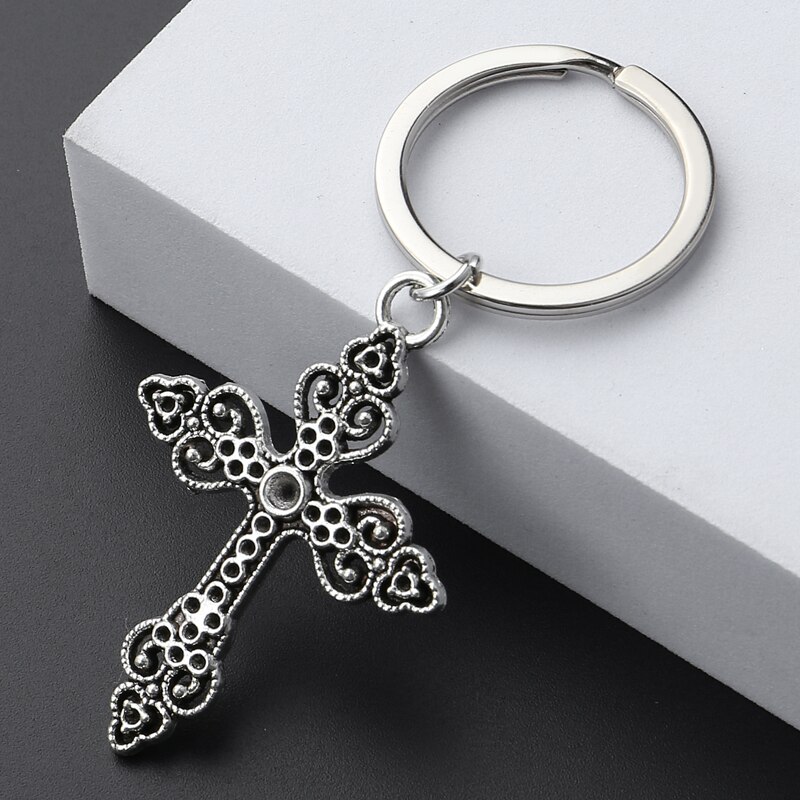 Cross Sleutelhanger Jezus Key Ring Religieuze Overtuigingen Sleutelhangers Voor Vrouwen Mannen Diy Auto Opknoping Punk Eenvoudige Sieraden Handgemaakte