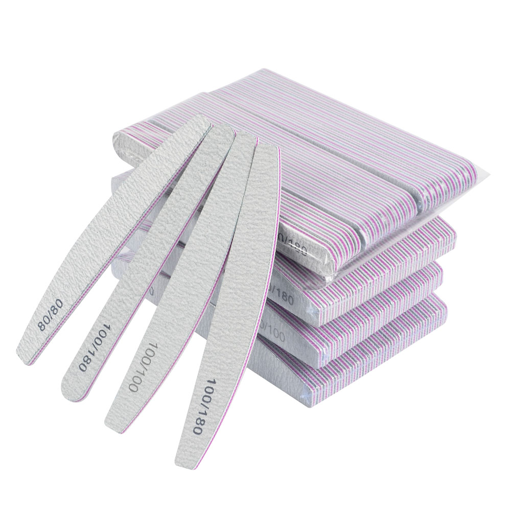 Dubbelsidig nagelfil 80/100/180 sandpappersmaterial nagelslipning polerfilar halvmåne manikyrutrustningsverktyg