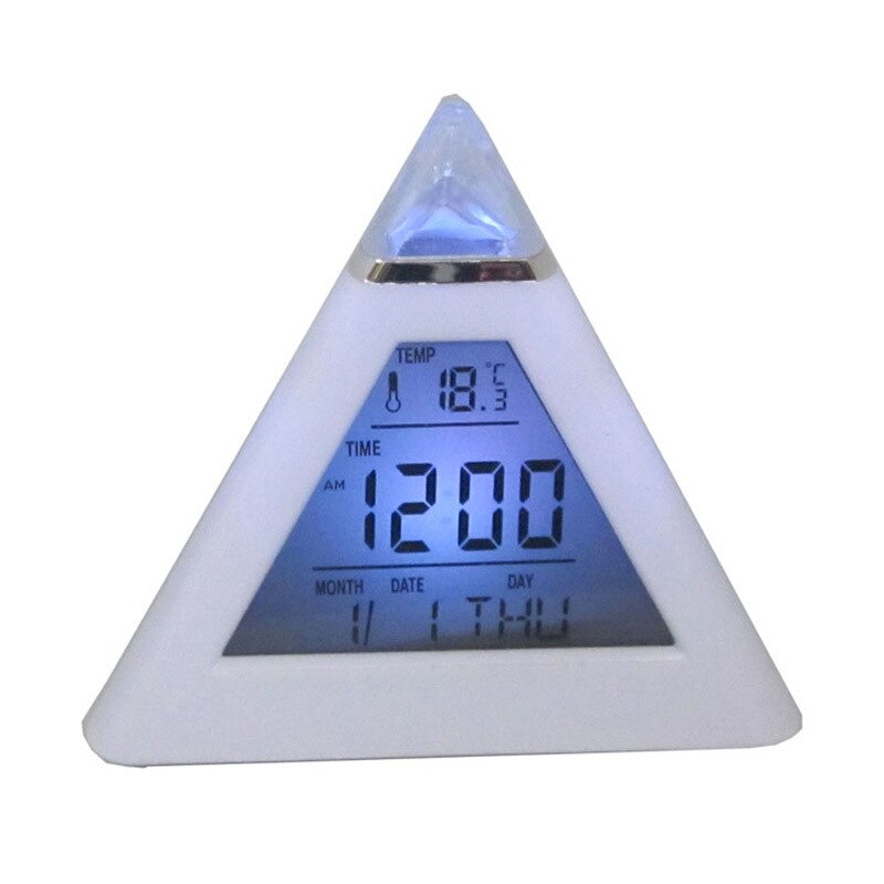 Triangular Pyramid Clock Silent alarm Perpetual calendar thermometer clock Colorful color changing mood triangle clock