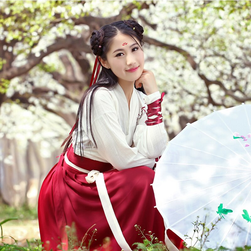 Ancient Chinese Costume Tang Dynasty Hanfu Dress Women Traditional Hanfu Princess Dance Clothing White Red Outfit Dancewear