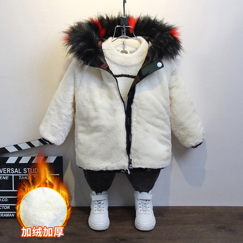 Baby Boys winter coat printbig letters padded cotton parka 2-9 years old Hooded Color fur collar Plush lining warm clothes