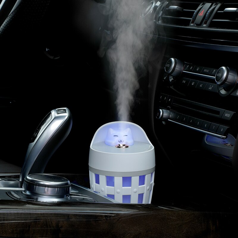 Humidificador de aire de gato feliz, difusor ultrasónico de Aroma con USB, fabricante de niebla con luz colorida para el hogar y el coche, 260ML