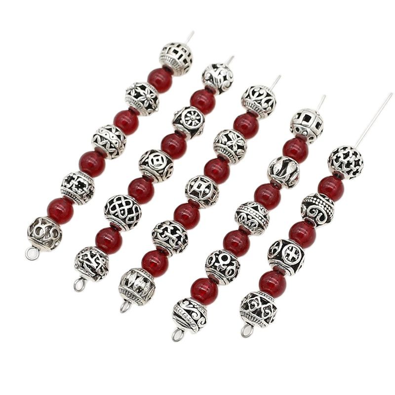 Perles en métal évidées en argent tibétain, fleur faite à la main, perles d'espacement papillon, fabrication de bijoux européens bricolage, 8mm, 24 modèles, 10 pièces par lot