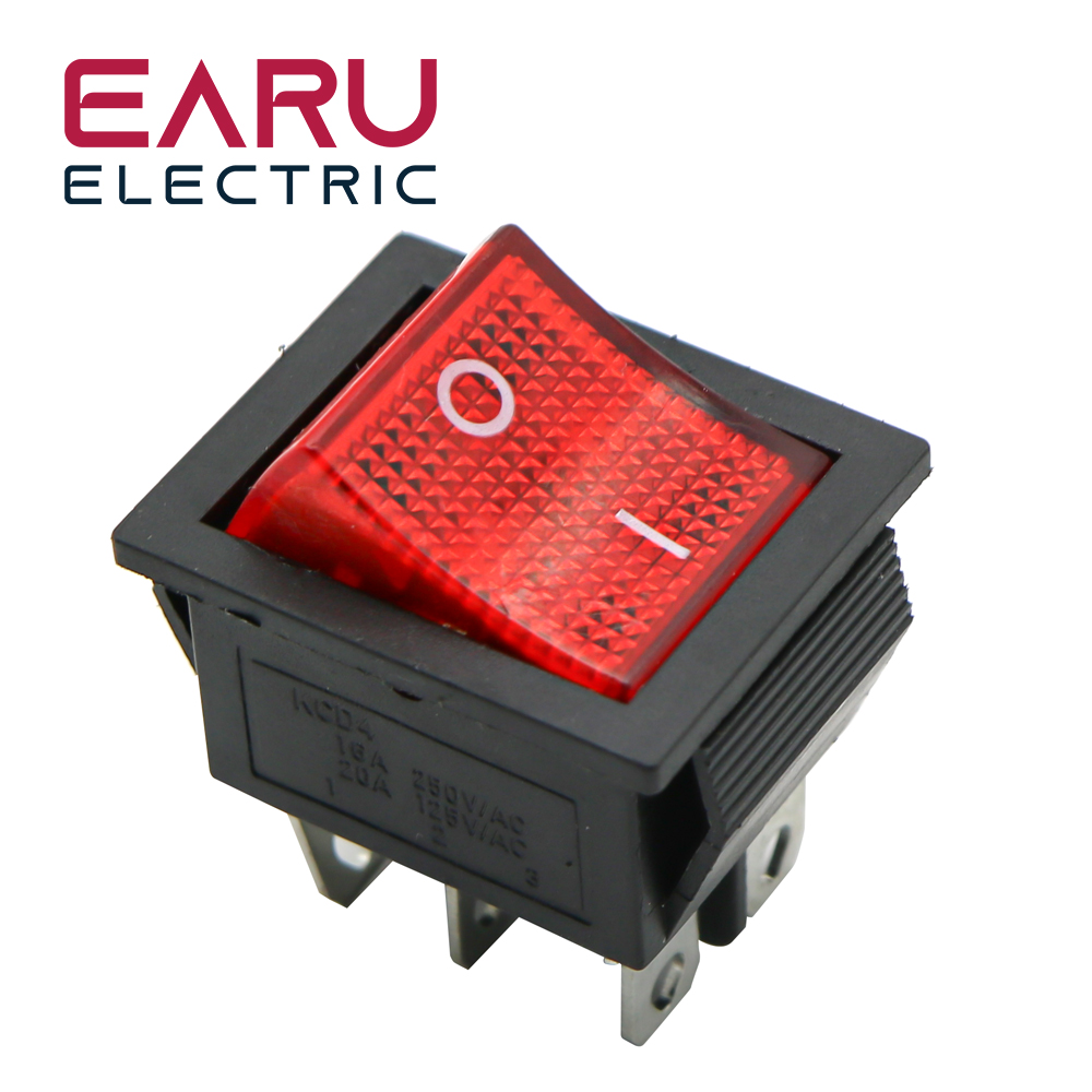 Latching Rocker Switch Power Switch I/O 4 Pins With Light 16A 250VAC 20A 125VAC KCD4 DPST Red Yellow Green Blue Black Boat