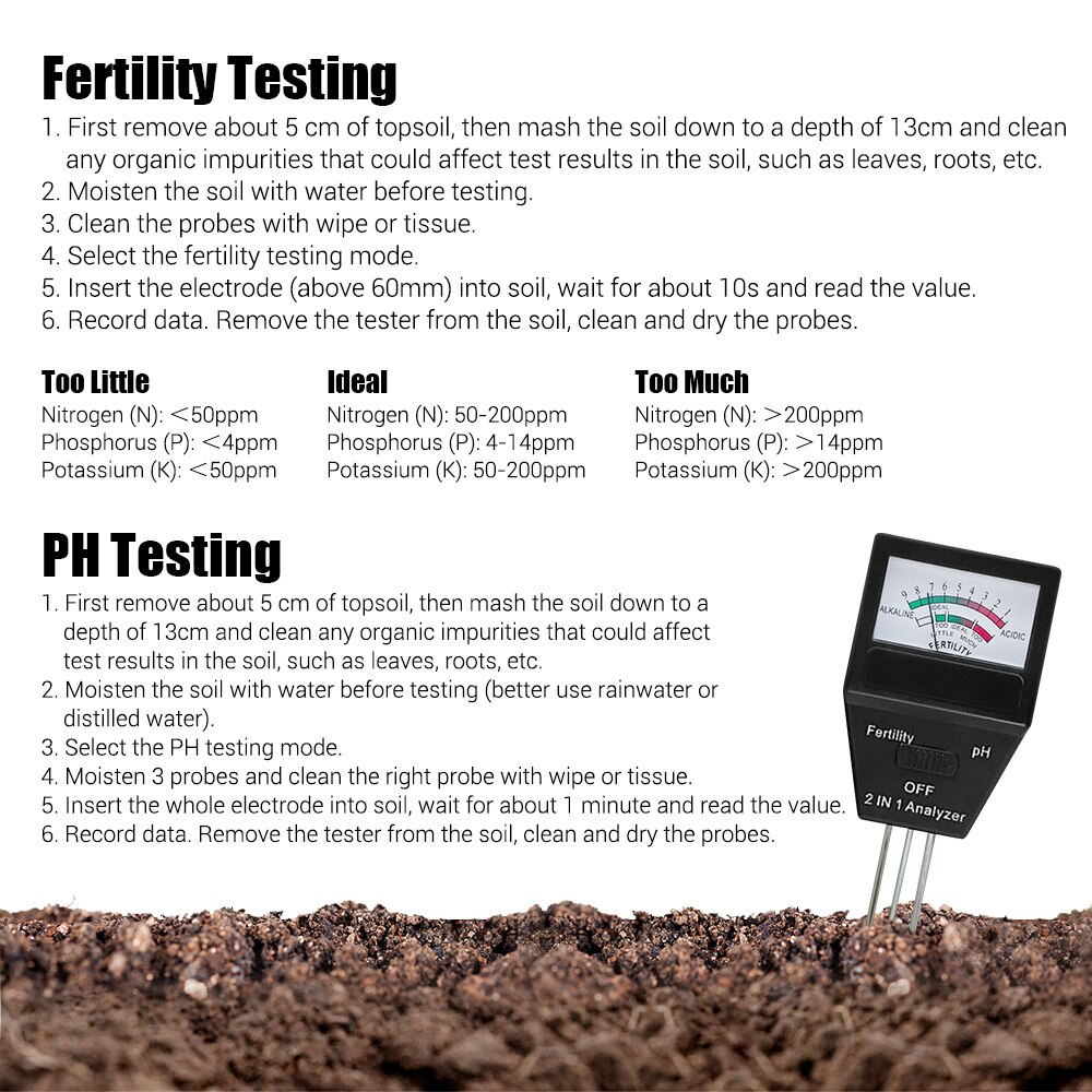2 in 1 Soil Tester PH Meter Fertility Analyzer Pointer Multifunction Soil Tester Portable Soil Microelement digital PH Meter