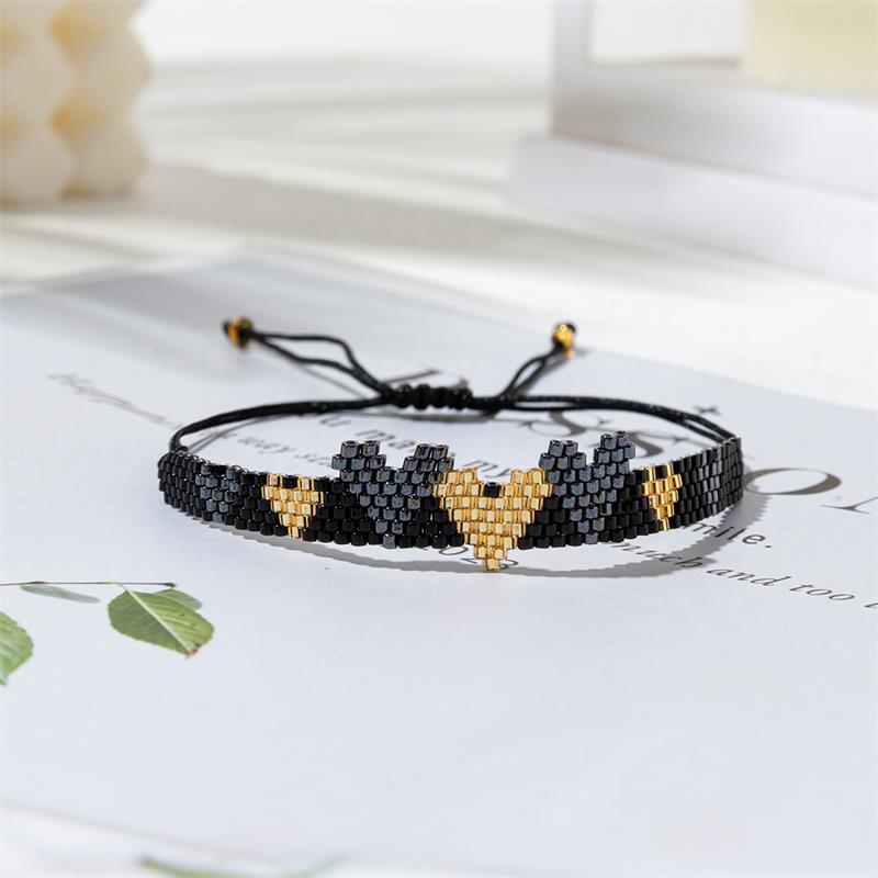 BLUESTAR New Fashion Miyuki Beaded Multiple Heart Cuff bracciale e braccialetti per le donne Lady Jewelry Charm bracciale regalo di san valentino: Bruno-rossastro