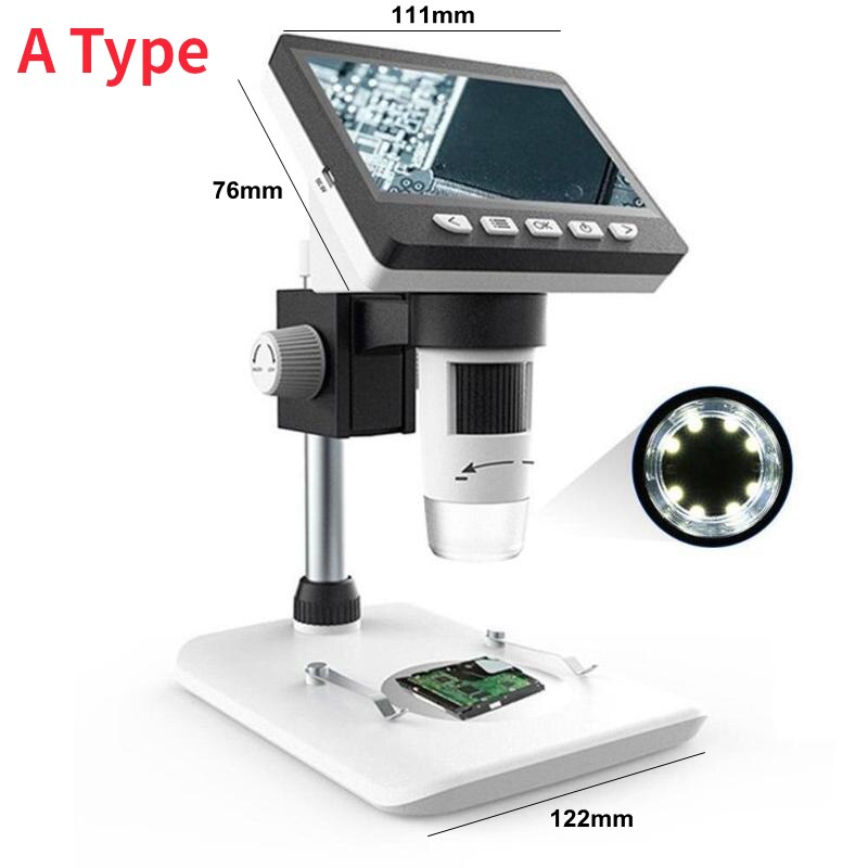 1000 x 4.3 tommer digitalt mikroskop  hd 1080p elektronisk desktop lodning lcd lup forstørrelsesglas sæt understøtter 10 sprog: -en