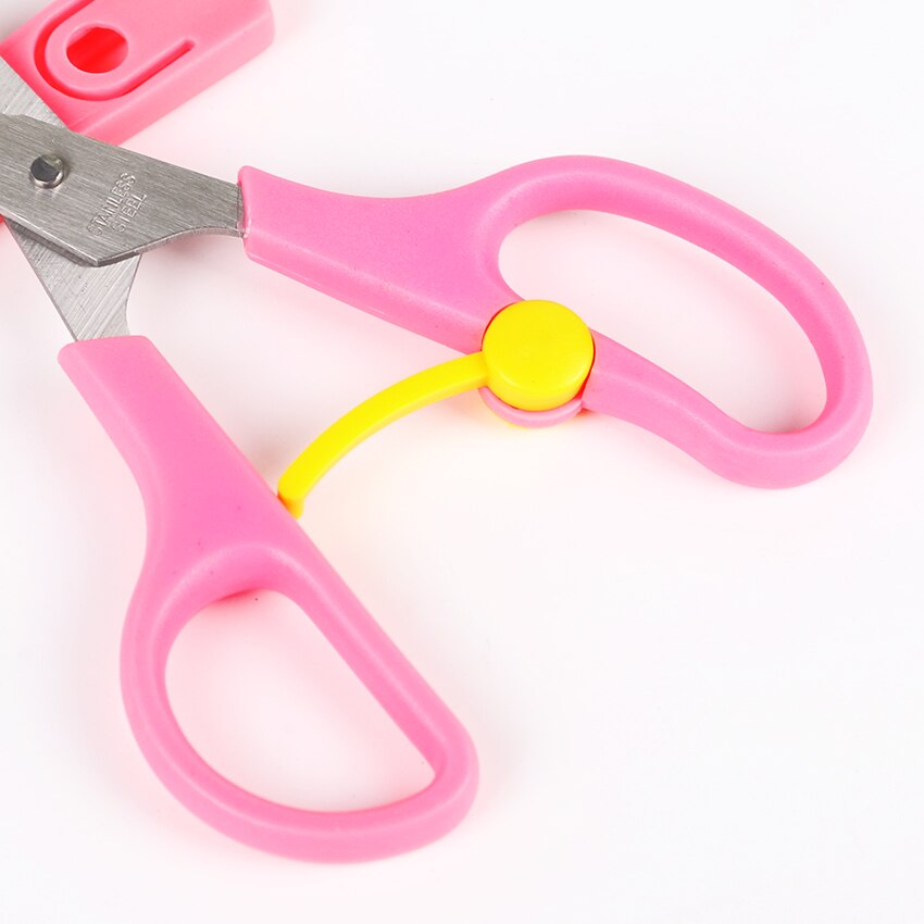1PC Safety Sleeve Stainless Steel Scissors Safe Student Spring Scissor Children Paper Scissors Cutting Stationery Supplies