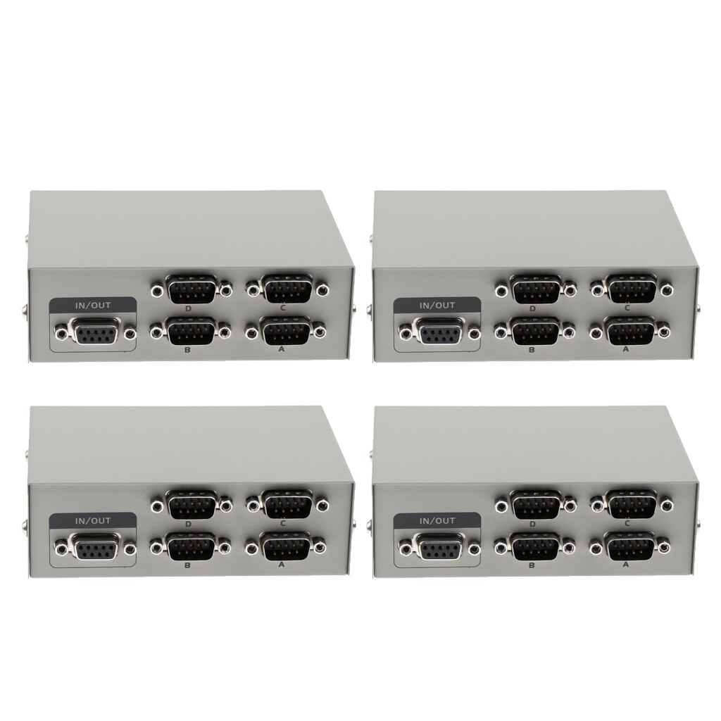 4xPrinter DB9 Pin Serial RS232 Switch Box Manual 4Port Data Sharing Switcher