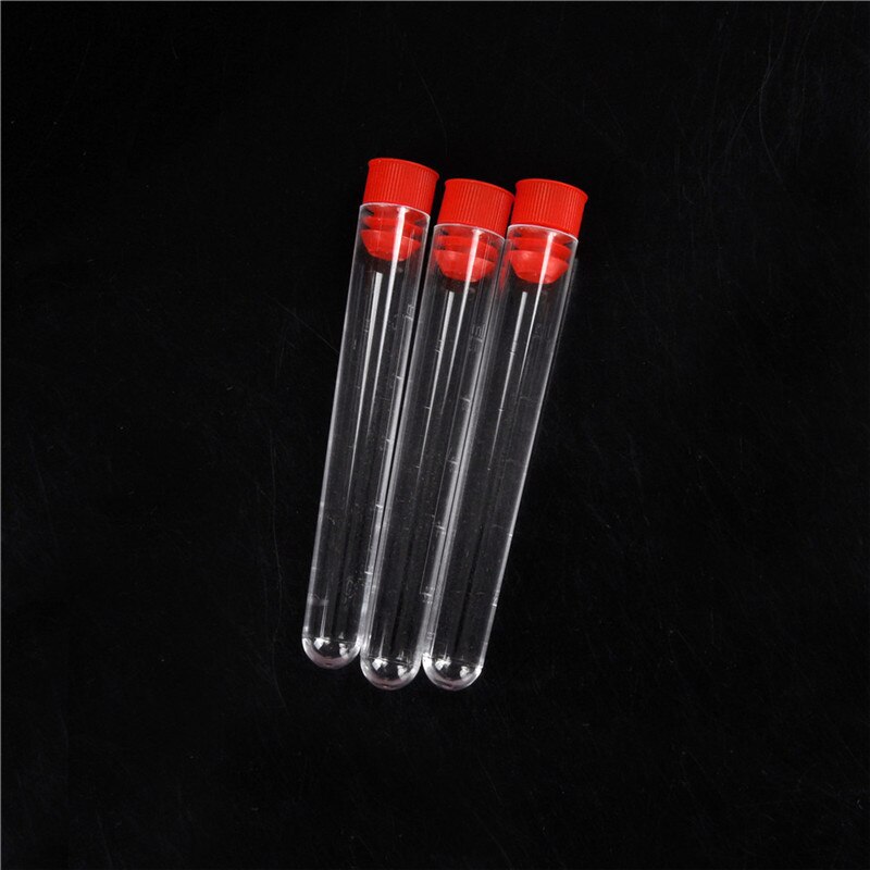 10pcs 16x100mm Clear Plastic Test Tubes with Caps Lab Round Bottle Tubes
