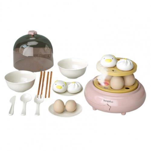 Hardboiled egg maker toy for intellectual development, pretend play egg kettle steamer toy with music and light for children: Pink