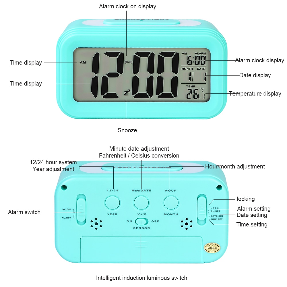 Alarma Digital LED reloj electrónica inteligente relojes temperatura y calendario despertador función despertador hogar Mesa Pantalla de retroiluminación
