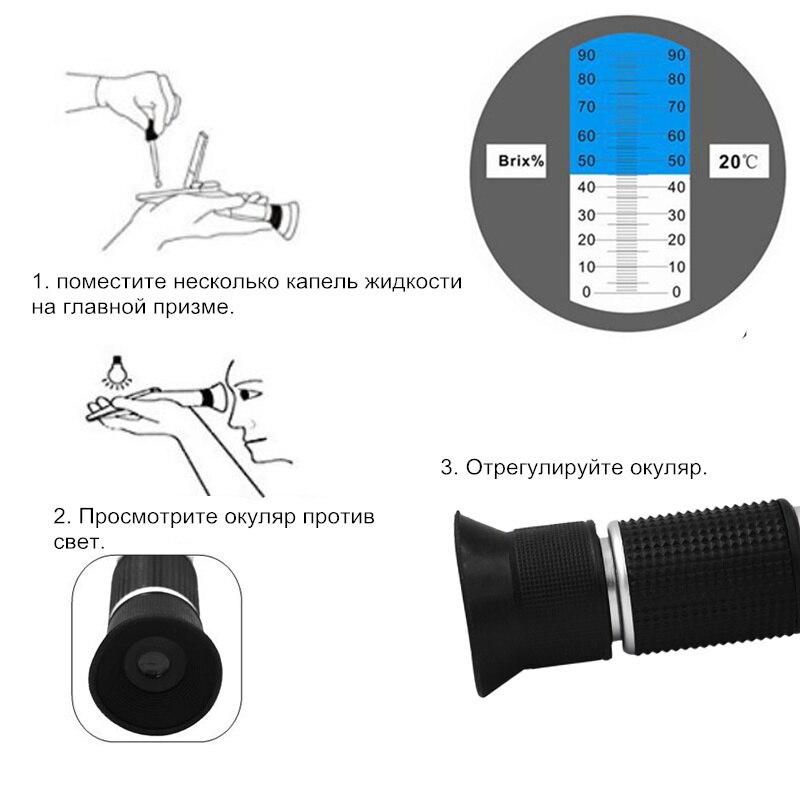 0-90% Brix Meter Handheld Honey Refractometers Juice liquids Tester Food Sugar Content Refractometer With ATC Measure Tool
