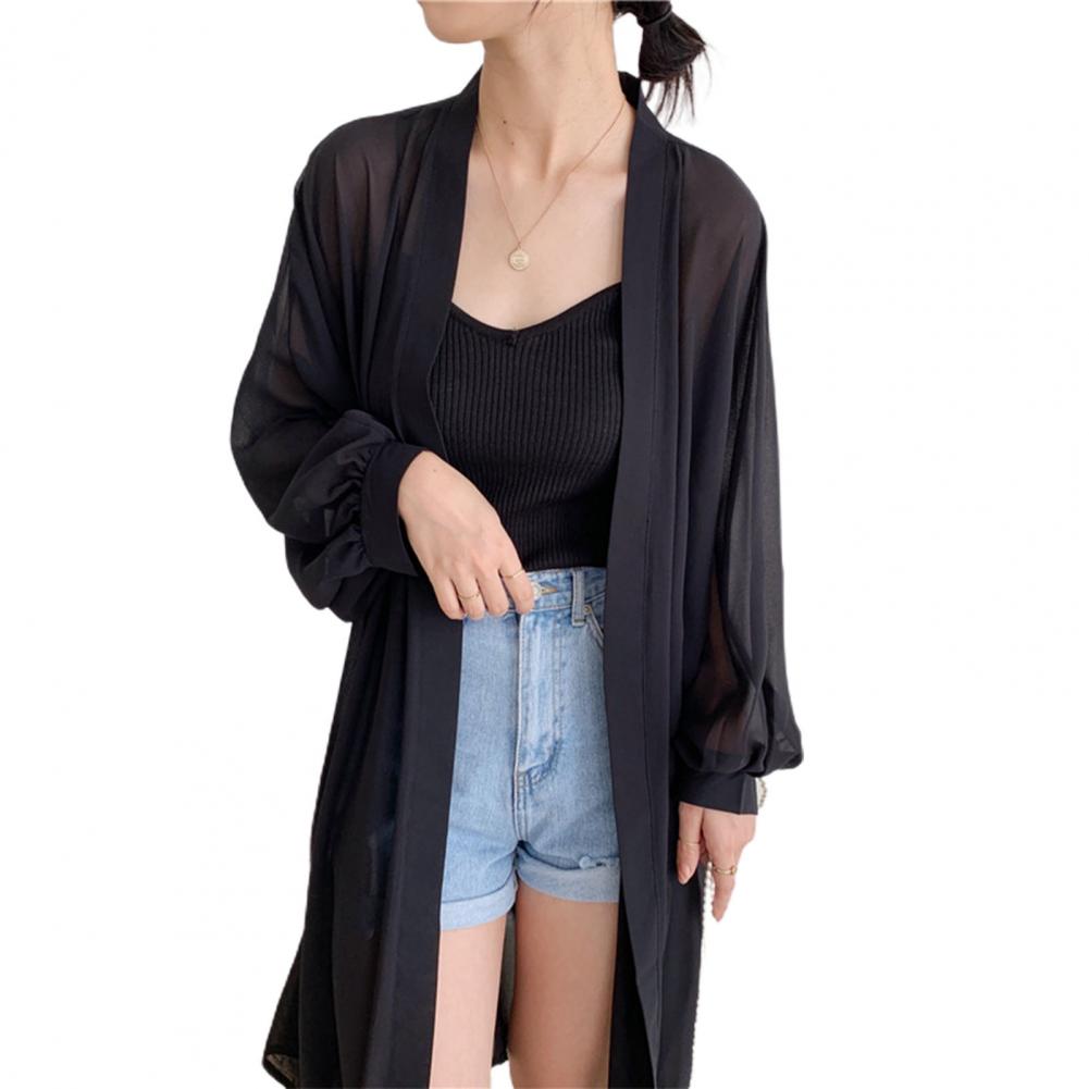Vrouwen Zomer Mouw Effen Kleur Anti Zon Dunne Vest Midi Jas Vrouwelijke Zomer Strand Kimono Lange Batwing: Black