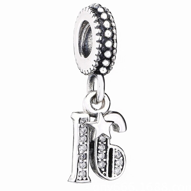 100% 925 Sterling Silver Classic Digital Women's Charm DIY Jewelry Pendant Jewelry: 2252