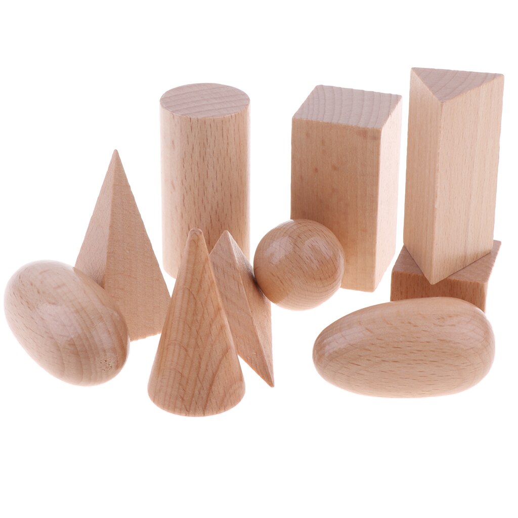 3D Vormen Gepolijst Houten Geometrische Solids Voor Shcool Wiskunde Leren, 10Pcs