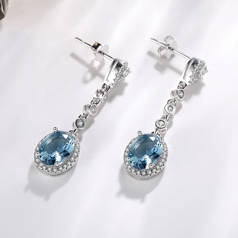 Blau Saphir Topas Ohrring für Frauen 925 Silber Bizuteria Edelstein aretes de mujer ohrringe Tropfen Ohrring für Mädchen orecchini