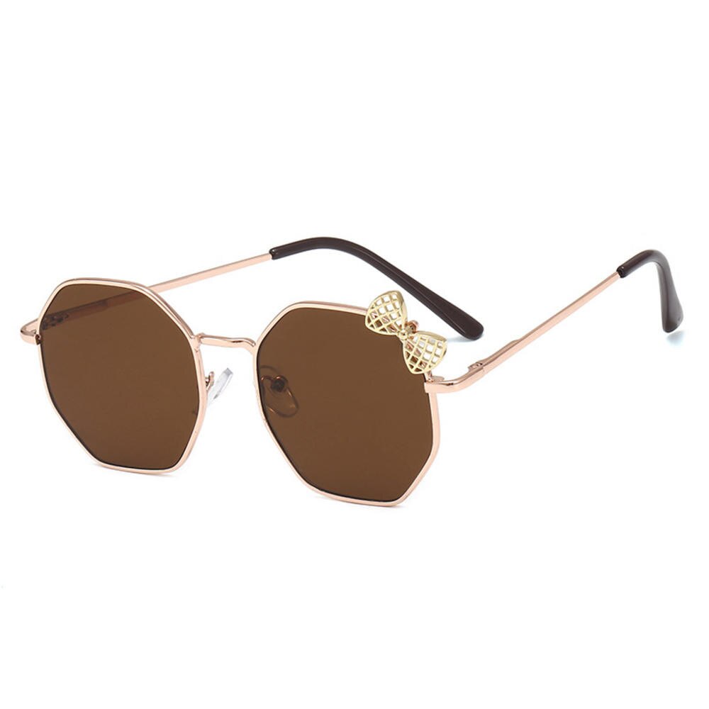 Nowe modne okulary przeciwsłoneczne na kokardka dziewczęca metalowe okulary przeciwsłoneczne dla dzieci wielokąt tendencja proste okulary okulary UV400 gogle hurtowo: brązowy