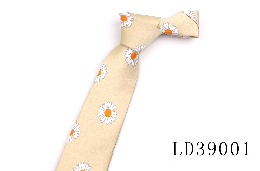 Blomster herre slips til mænd kvinder trykt chiffon slips slank hals slips tynde slips til bryllup daisy mønster hals slips: Ld39001