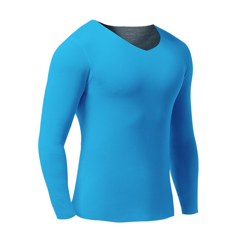Camicie termiche per uomo canottiera in pile senza cuciture intimo termico invernale da uomo manica lunga Top intimo termico riscaldato cotone: Light Blue / L