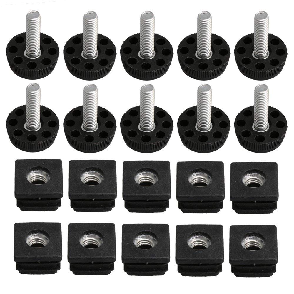 24/16/8pcs M8 Thread Black Plastic Furniture Legs Plugs Set Blanking End Caps Insert Plugs Adjust Thread Feet Square Pipes Set