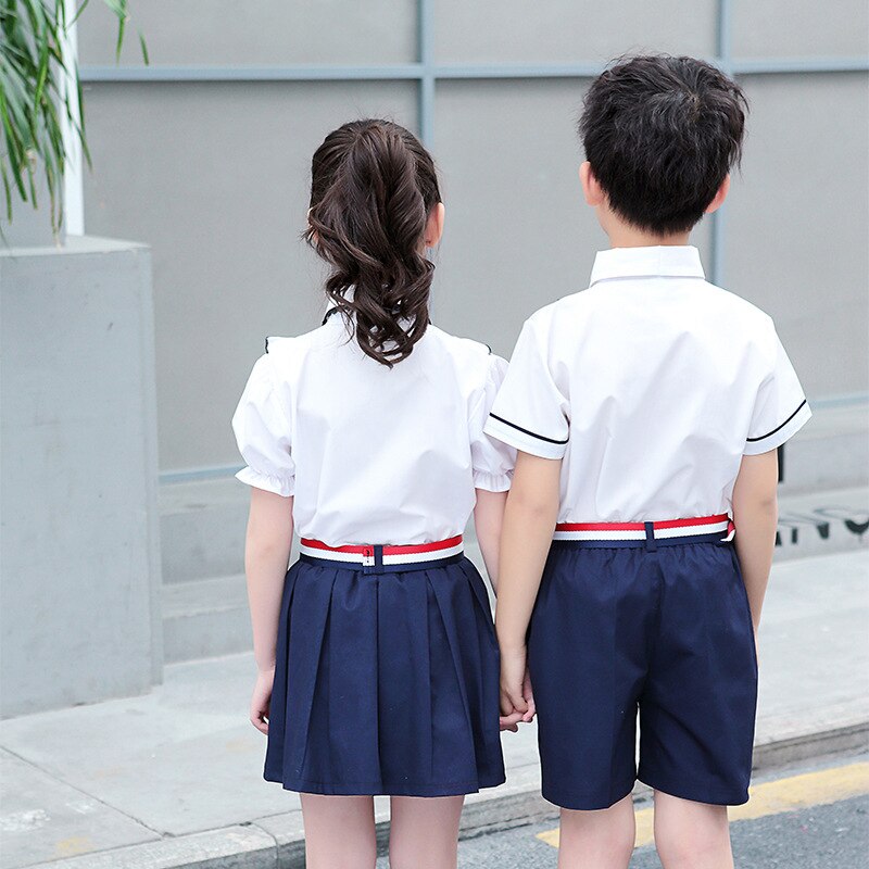 japanese school uniform boys and girls summer short-sleeved shirt suit British style children&#39;s graduation class costumes