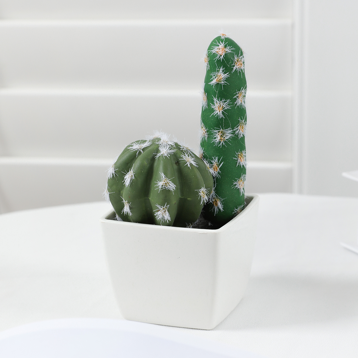 1PC- Mini prickly pear potted plant, Home decor, Home Office Hotel Homestay tabletop decoration Artificial cactus: green