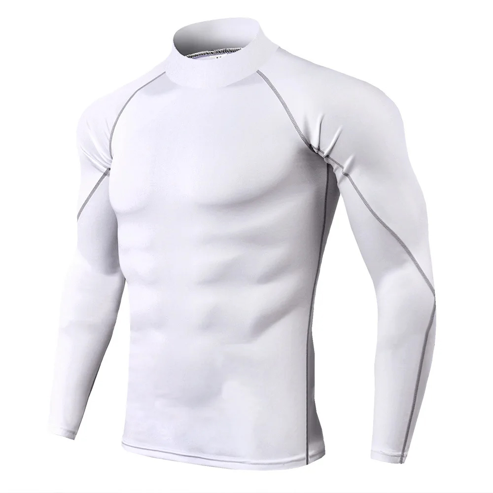 Men's Workout Compression Shirt Turtleneck Long Sleeve Rash Guard Gym Base Layer Athletic Undershirt Gear Sports Shirt: XS / GRAY