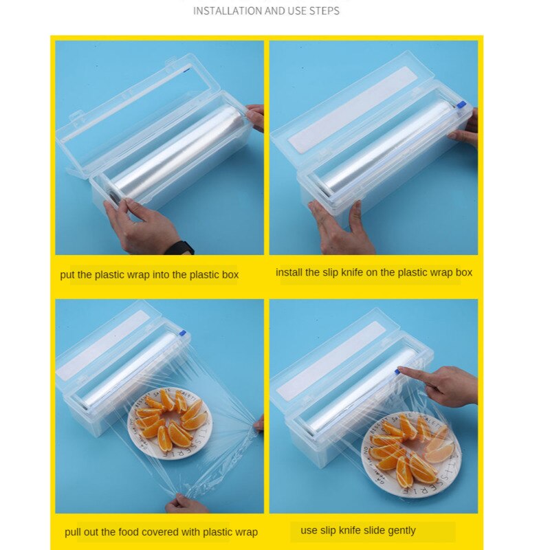 Plastic Kitchen Foil And Cling Film Wrap Dispenser Cutter Storage Preservative Film Roll Case With Cutting Blade