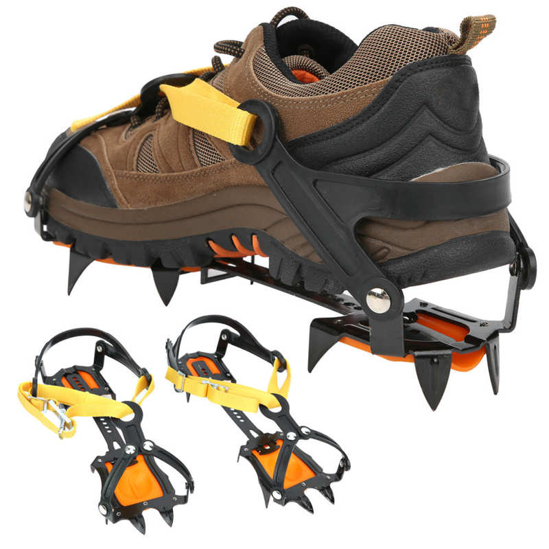 Crampones de acero inoxidable antideslizantes para nieve, cubiertas para zapatos de escalada en hielo, pinzas de tracción, 1 par, 10 dientes