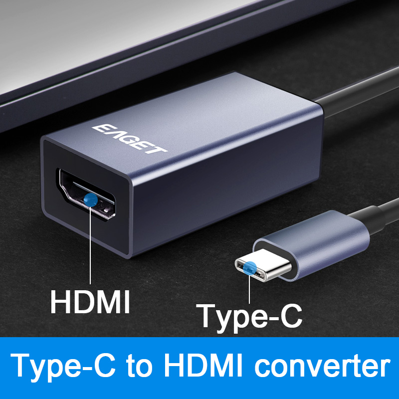 Eaget CH02 Type-C Naar Hdmi Converter, Usb C Hdmi Kabel, voor Macbook Huawei Mate 30 Pro,USB-C Hdmi Adapter, Usb Type-C Hdmi, 4K Hd