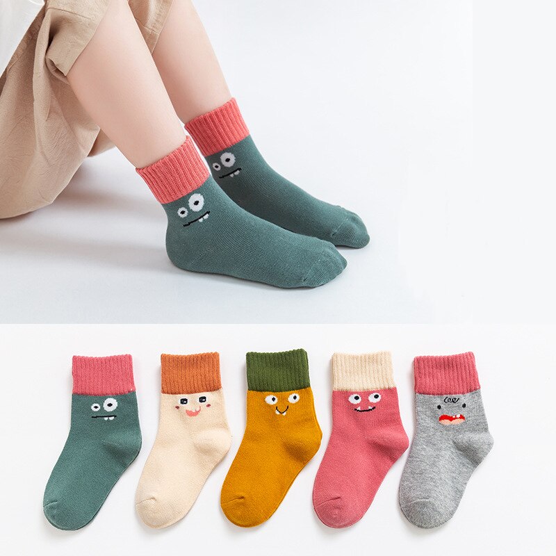 5Pcs Kinderen Sokken Herfst En Winter Sokken Kinderen Cartoon Sokken Jongens En Meisjes En Najaar Vloer sokken Baby Sokken