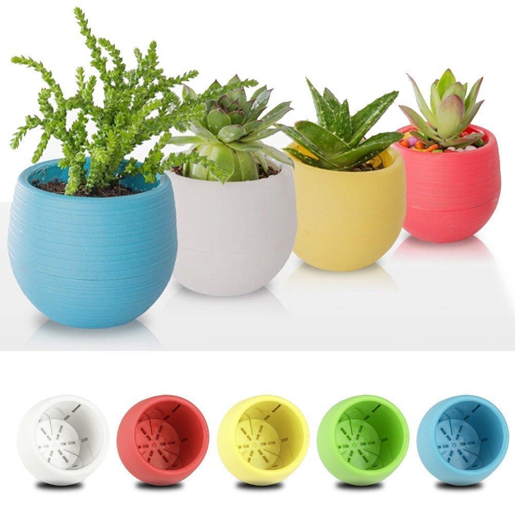 Mini maceta redonda de plástico para plantas, maceta de flores para jardín, decoración para el hogar y la Oficina, creativa, respetuosa con el medio ambiente, colorida, novedad de