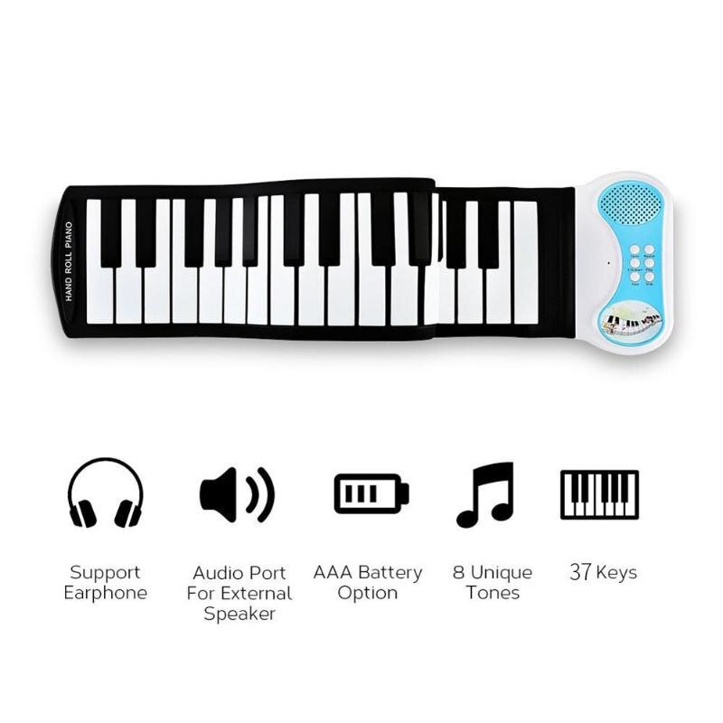 37 Keys Flexible Roll Up Piano Portable Silicone Soft Keyboard Piano w/o Battery Flexible Hand Rolled Musical Instrument