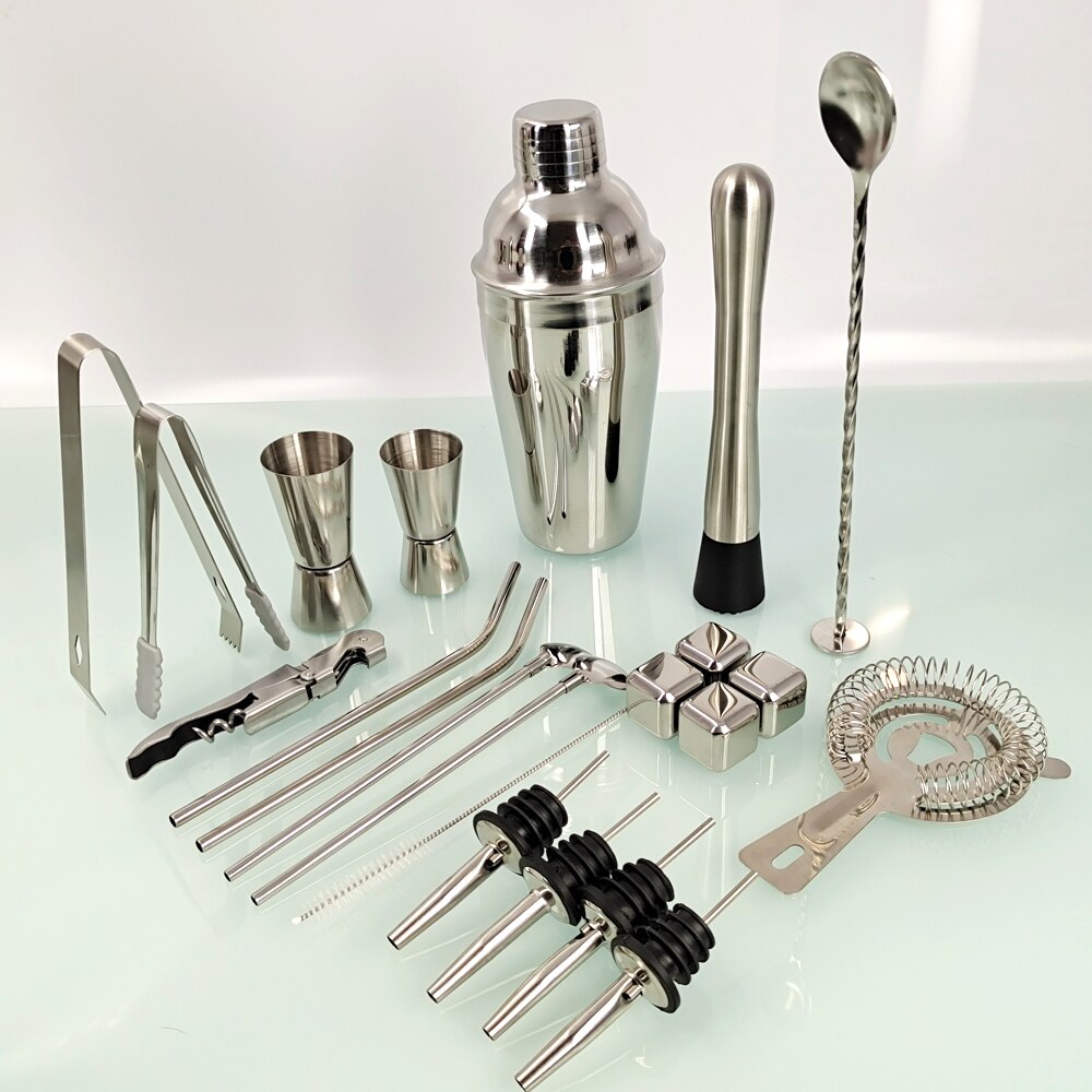 22-Piece Bartender Kit Cocktail Shaker Boston Set Home DIY Suit for Mixed Drinks Martini Stainless Steel: 550ML 4 Pourer