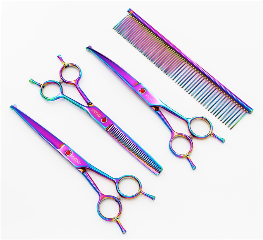 7inch Pet Grooming Scissors Set Round Tip Safety Dog Shears Hair Cutting Thinning Curved Scissors right left handed