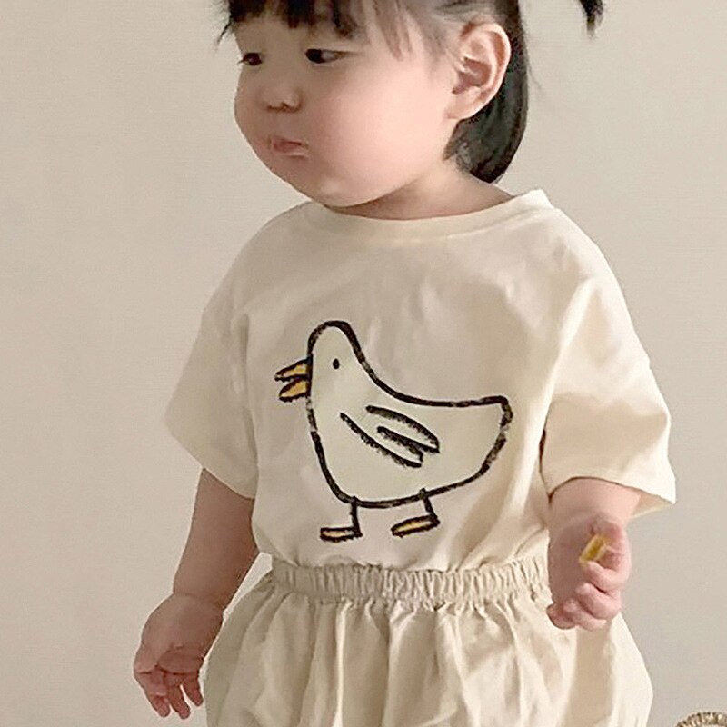 2022 Zomer Peuter Jongens Katoen Zacht Cartoon T-shirt Set Baby Meisjes Denim Shorts Set Tops En Broek 2 stuks Baby Kleding Set