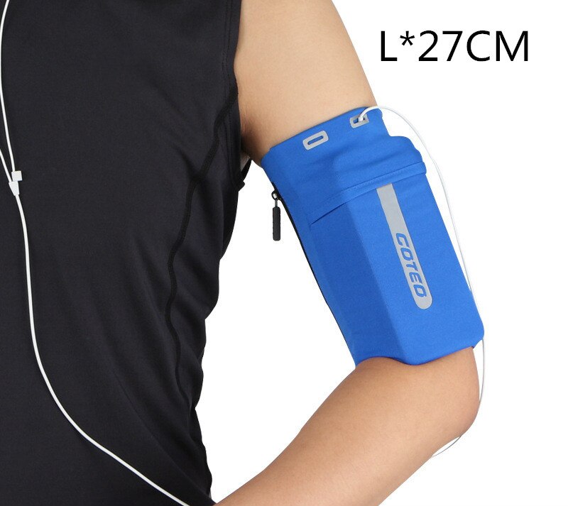 Double Pocket Slender Sports Running Arm Band Case Bag Telephone Wallet Holder Outdoor Pouch on Hand Gym Cover for Iphone 12 11: Bluel
