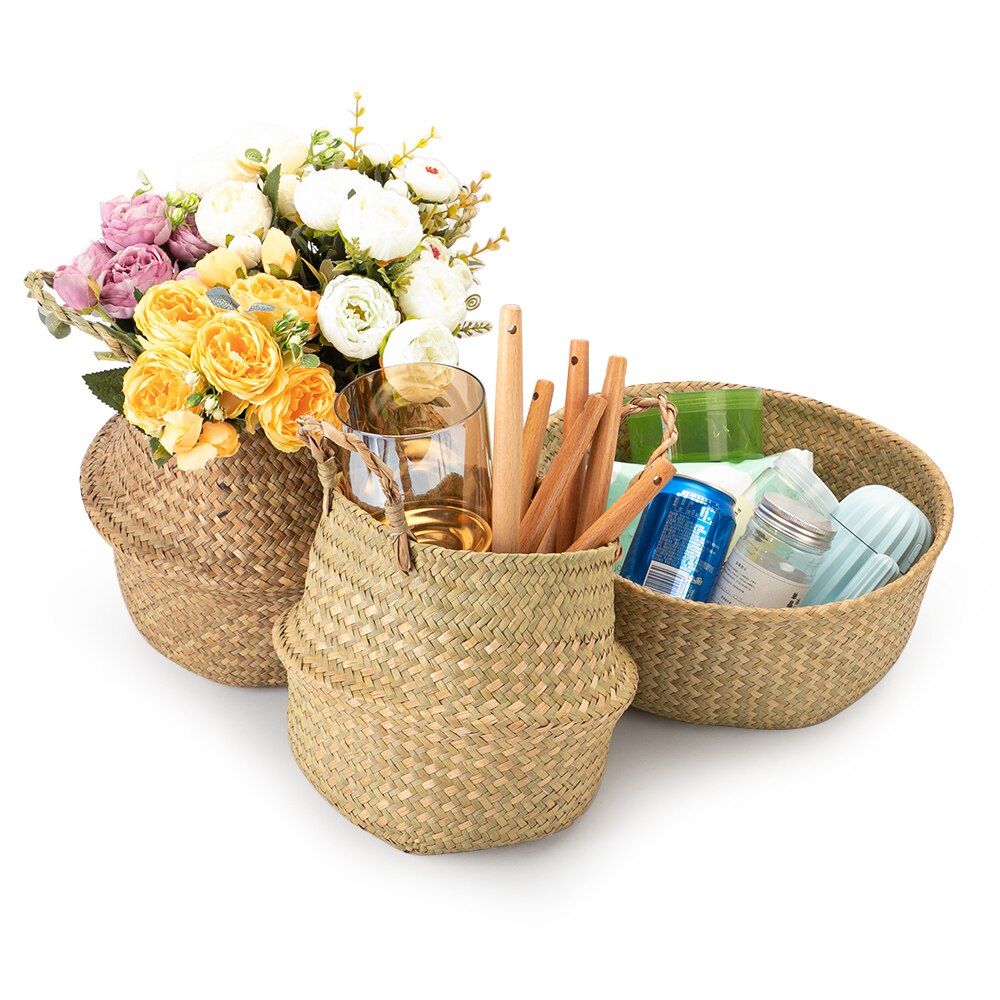 Wicker Storages Basket Flower Baskets Laundry Storage Decorative Basket Rattan Flower Pot Garden Planters Household Organizer
