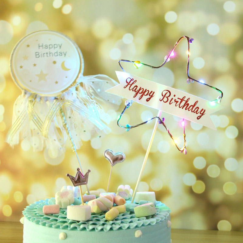 Led flash star cupcake cake toppers baby shower girl för grattis på födelsedagstårta topper party decoration leverantörer cake decorating