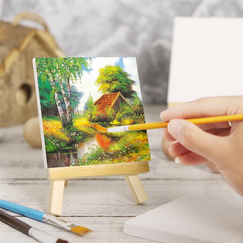 10 Sets Canvas and Easel Set Natural Easel Set Painting Craft Drawing Kit for Artist Hobby Painter