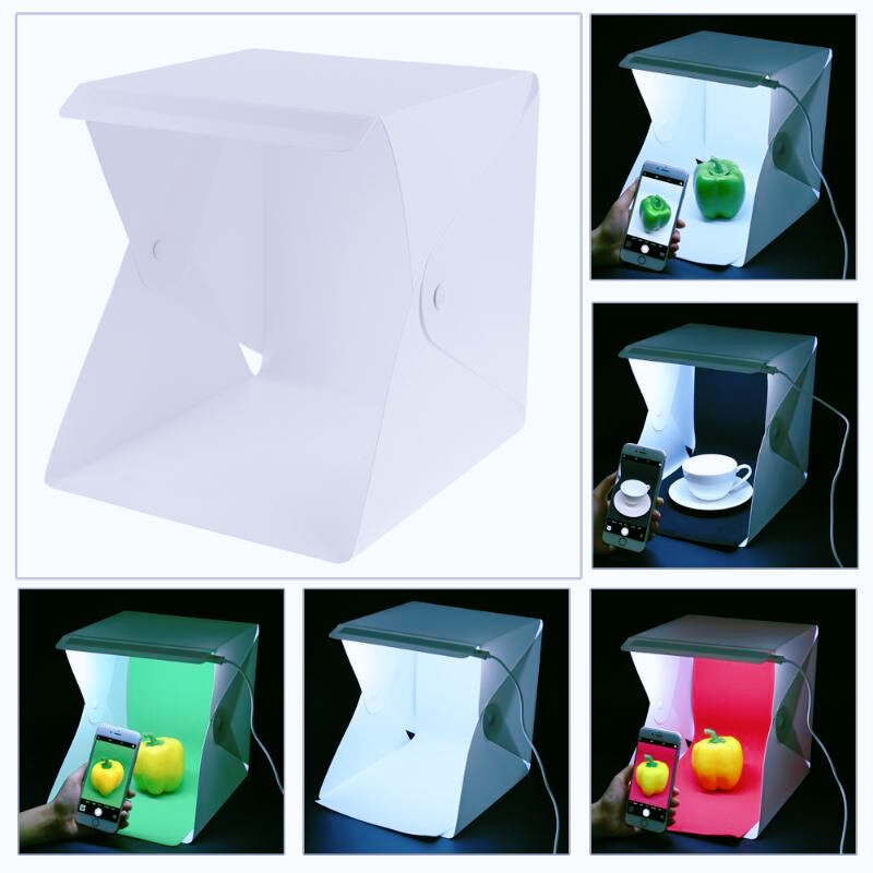 Opvouwbare Lightbox Draagbare Fotografische Studio Mini Led Licht Softbox Photo Studio Kit Lightbox Met 2EVA Achtergrond