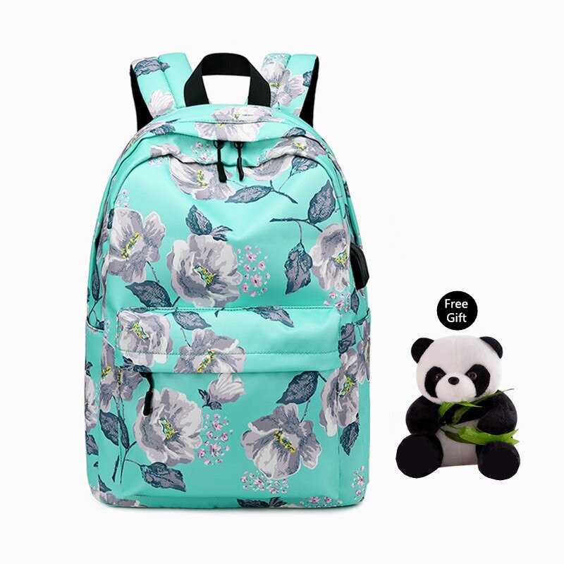 Fengdong delle ragazze sacchetti di scuola dei bambini di scuola dello zaino regalo del bambino fiore nero zaino impermeabile zaini per le ragazze adolescenti: verde