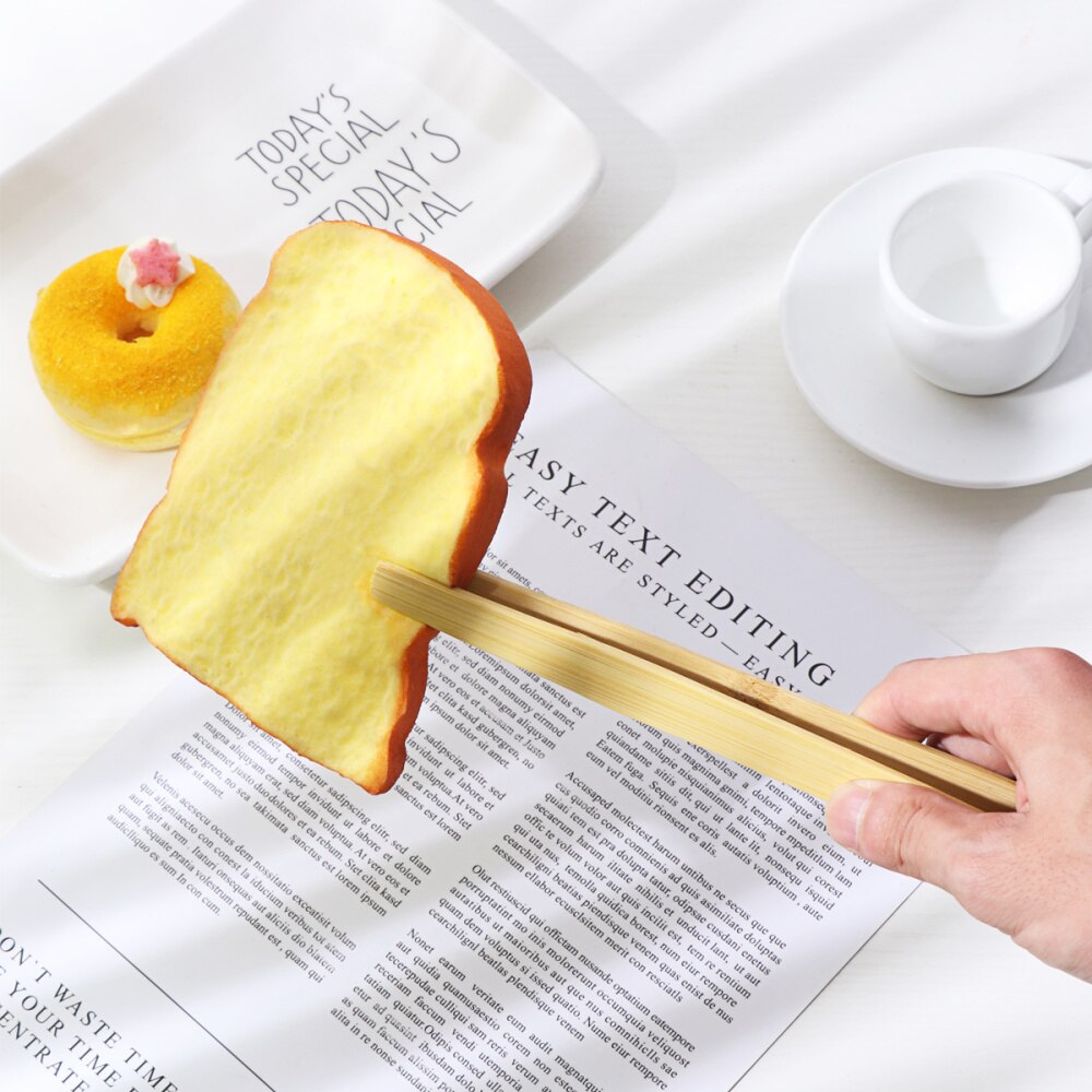OUNONA Bamboo Toaster Kitchen Tongs Long Easy Grip Toaster Serving Tongs for Cooking Toast Bread Barbecue Grilling Baking Frying
