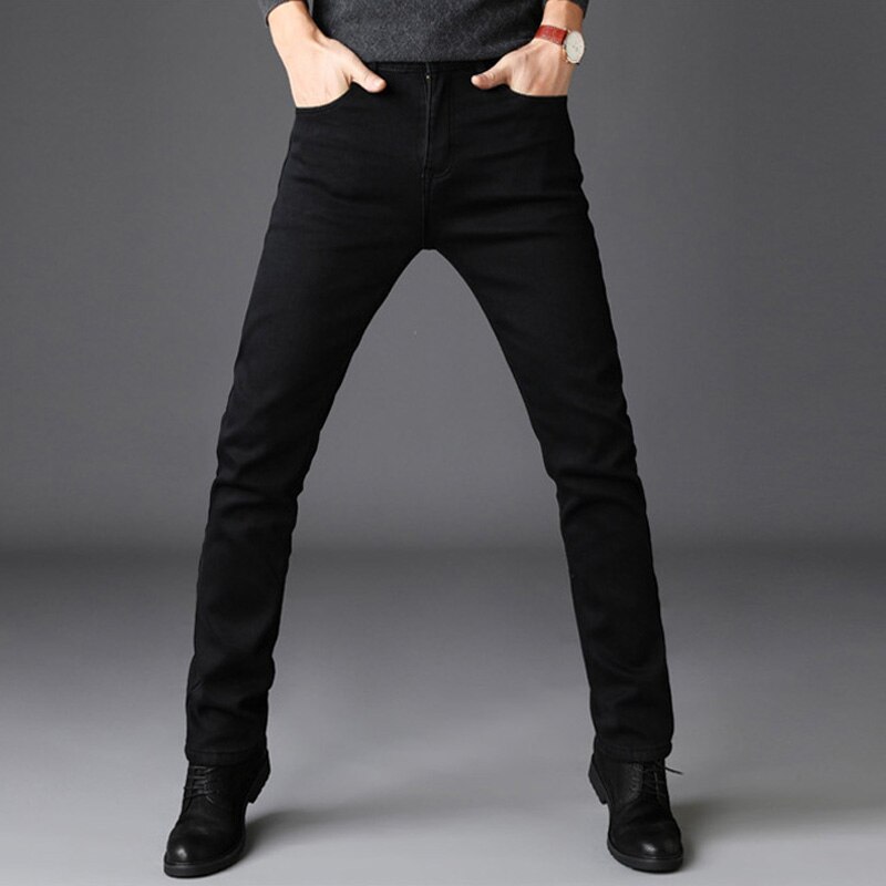Men Black Slim Fit Stretch Thick Velvet Pants Elastic Warm Winter Jeans Jeans For Men Casual Business Fleece Jeans Homme