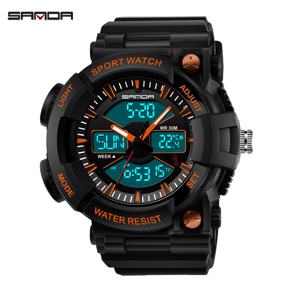 Mannen Dual Display Horloges Digtal Horloge Heren Outdoor Sport Waterdichte Led Klok Duiken Elektronische Horloges Schok Temperatuur