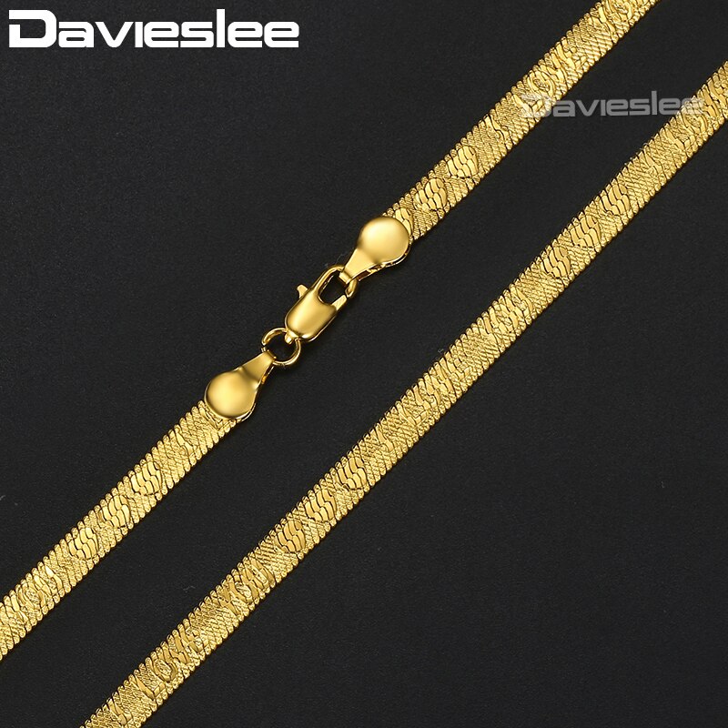 Davieslee 5mm Ketting Mannen Vrouwen Ketting Snake Visgraat Kettingen Gold Filled I Love U Patroon Mode-sieraden DGN468